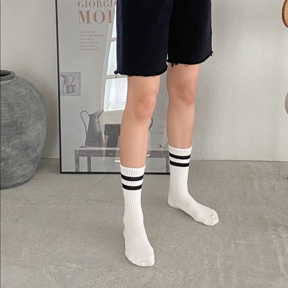 2-Stripe Crew Socks - White with Black Stripes - Picture 8 of 12